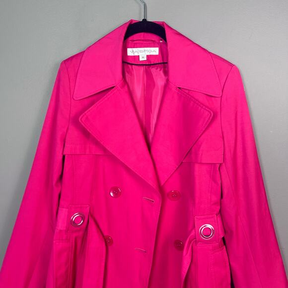 Via Spiga trench coat medium pink pleated double breasted slimming peplum - Picture 8 of 12